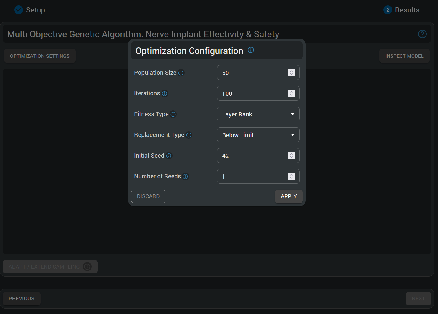 MOGA Optimization Settings